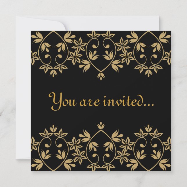 Invitaciones a la boda real del damasco de oro neg (Anverso)