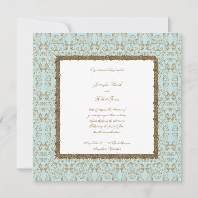 Invitaciones a la boda Robin Egg Blue y Gold Damas (Anverso)