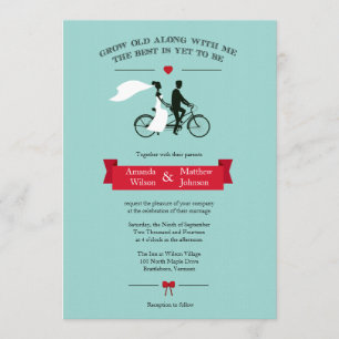 Invitaciones a la boda roja y Aqua en bicicleta tá