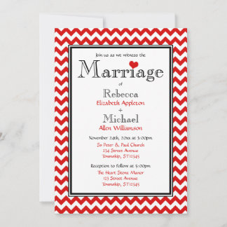 Invitaciones a la Boda Roja y Blanca de Chevron