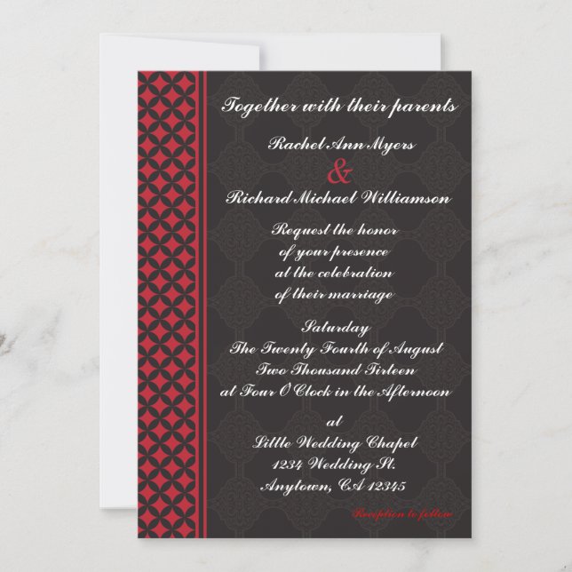 Invitaciones a la boda roja y negra (Anverso)