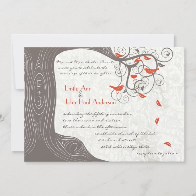 Invitaciones a la Boda Romántica de Amo Coral de Á (Anverso)