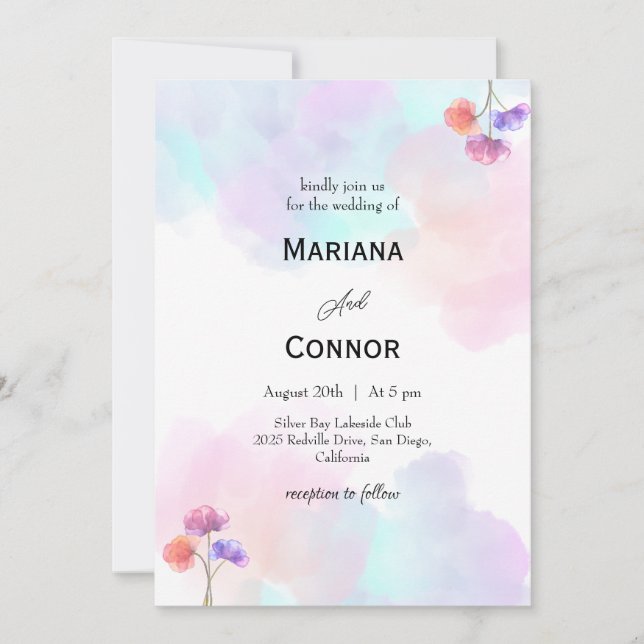 Invitaciones a la boda rosa y azul suave (Anverso)