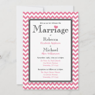 Invitaciones a la boda rosa y blanca de Chevron