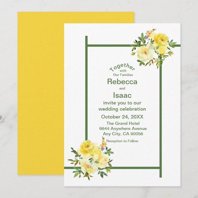 Invitaciones a la boda - Rosas amarillas (Anverso / Reverso)
