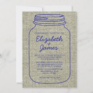Invitaciones a la boda Royal Blue Burlap Mason Jar