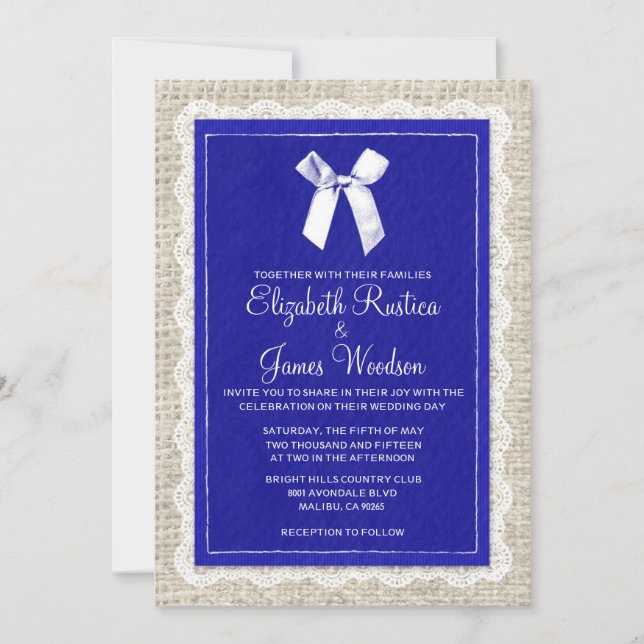 Invitaciones a la boda Royal Blue Country Burlap (Anverso)