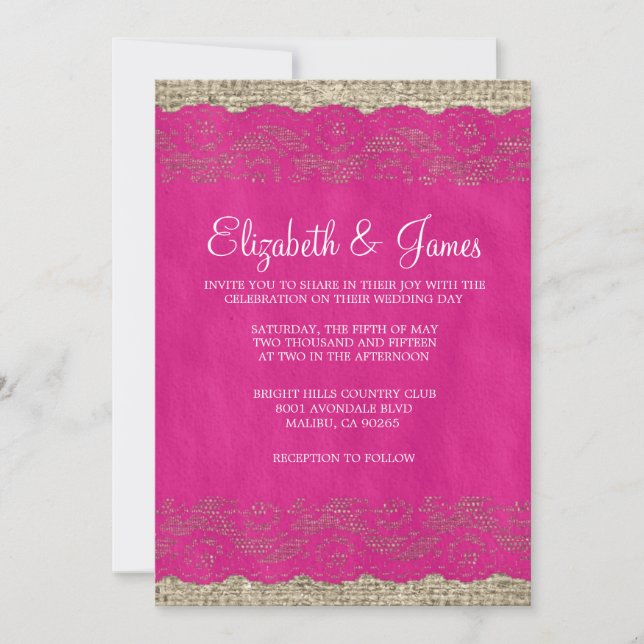 Invitaciones a la boda rusa de encaje de Fuchsia (Anverso)