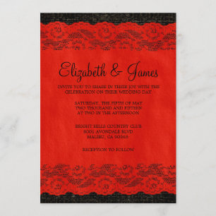 Invitaciones a la boda rusa de encajes rojos y neg