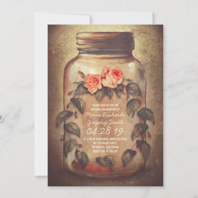 Invitaciones a la boda rusa de Mason Jar (Anverso)