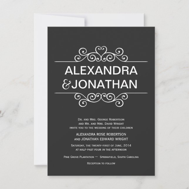 Invitaciones a la boda rusa en blanco y negro (Anverso)