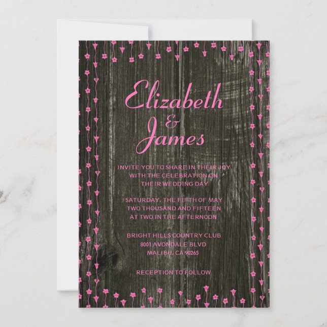 Invitaciones a la boda Rustic Barn Pink & Black Wo (Anverso)