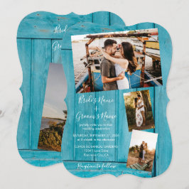 Invitaciones a la boda Rustic Blue Wood 4 fotos