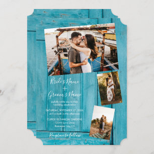 Invitaciones a la boda Rustic Blue Wood 4 fotos