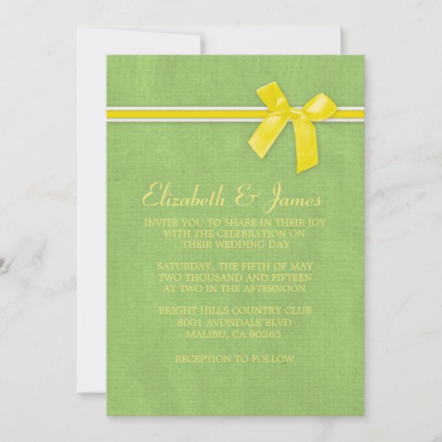 Invitaciones a la boda Rústica Amarilla y Verde (Anverso)