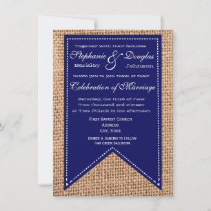 Invitaciones a la boda Rústica Azul Burlap