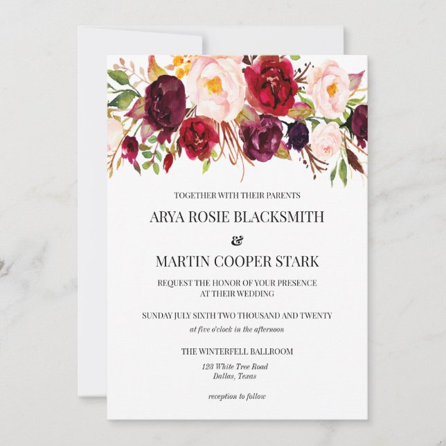 Invitaciones a la boda rústica, Borgoña, Madera (Anverso)