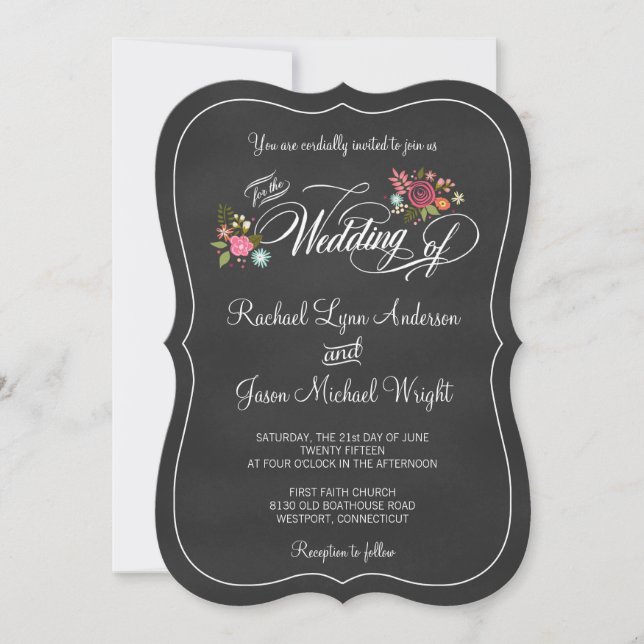 Invitaciones a la boda rústica con cartón floral (Anverso)