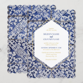 Invitaciones a la boda rustica de azulejos portugu