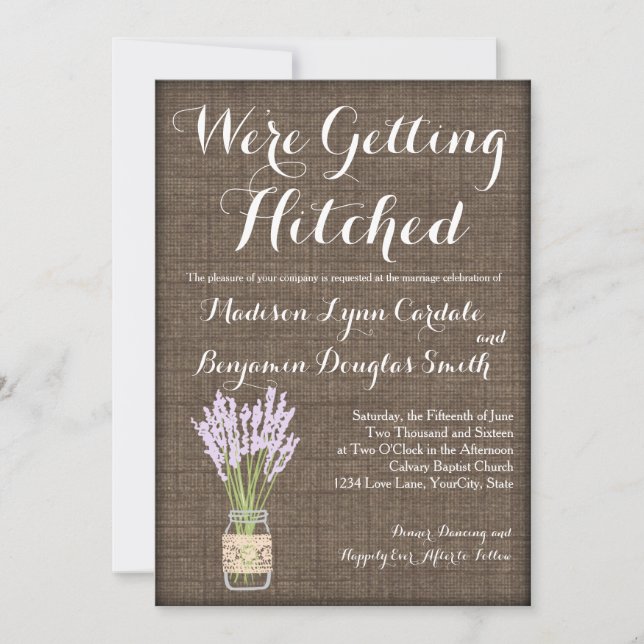 Invitaciones a la boda rústica de Burlap Print Mas (Anverso)