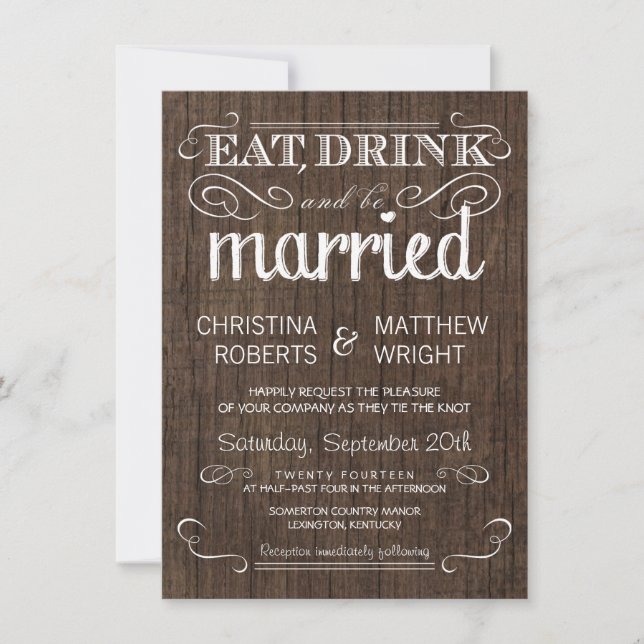 Invitaciones a la boda rústica de campo de madera (Anverso)