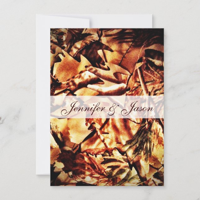Invitaciones a la boda rústica de camuflaje (Anverso)