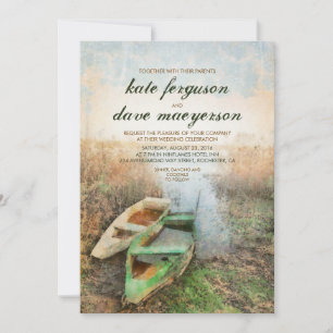 Invitaciones a la boda rústica de canoa en el pase