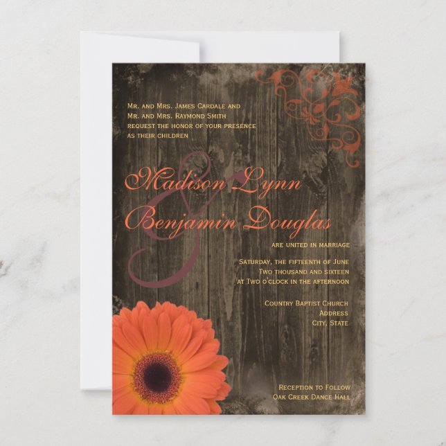 Invitaciones a la boda rústica de casamiento de ma (Anverso)