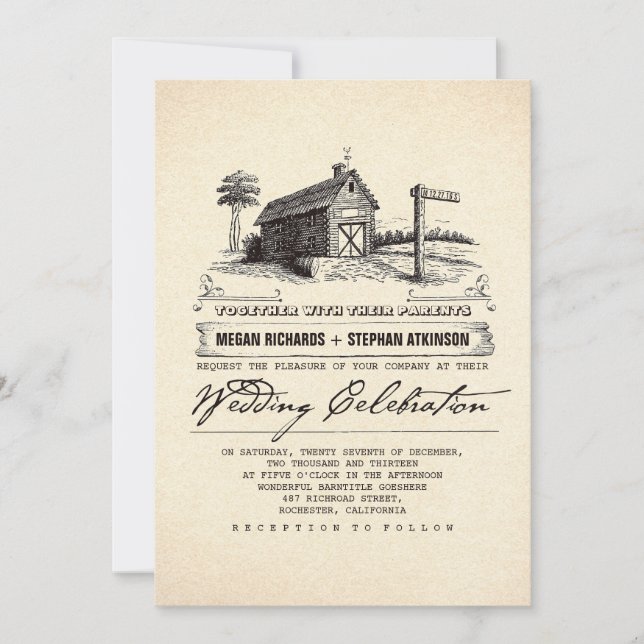 Invitaciones a la boda rústica de granjas de campo (Anverso)