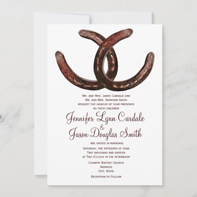 Invitaciones a la boda rústica de herraduras por c (Anverso)