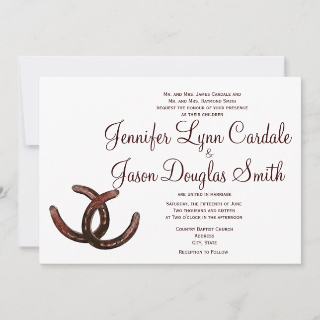 Invitaciones a la boda rústica de herraduras por c (Anverso)