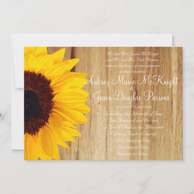 Invitaciones a la boda rústica de la madera de gir (Anverso)