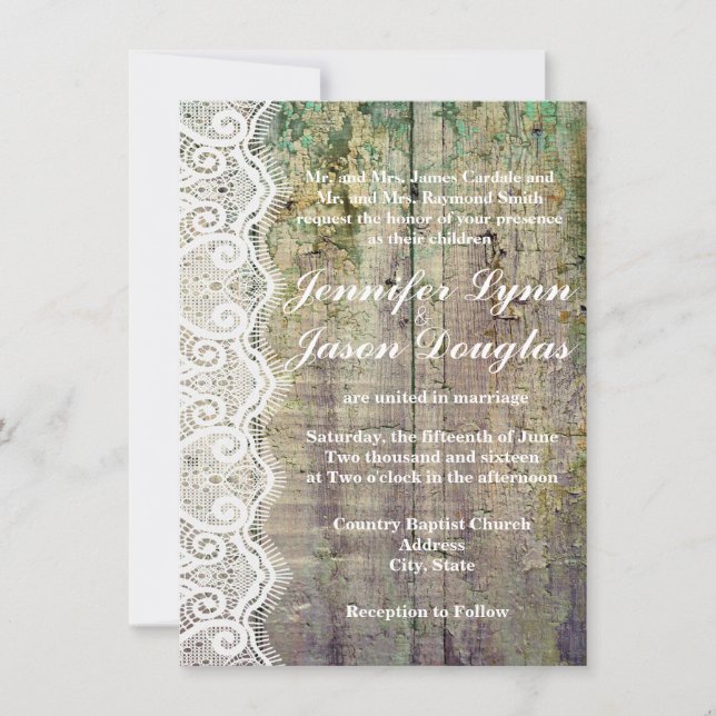 Invitaciones a la boda rústica de la madera del gr (Anverso)