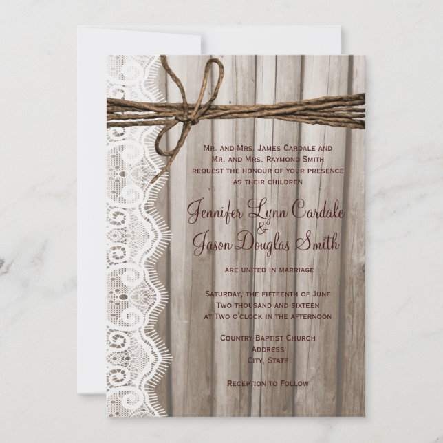 Invitaciones a la boda rústica de la madera encint (Anverso)