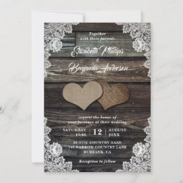 Invitaciones a la boda Rústica de los corazones de