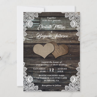 Invitaciones a la boda Rústica de los corazones de