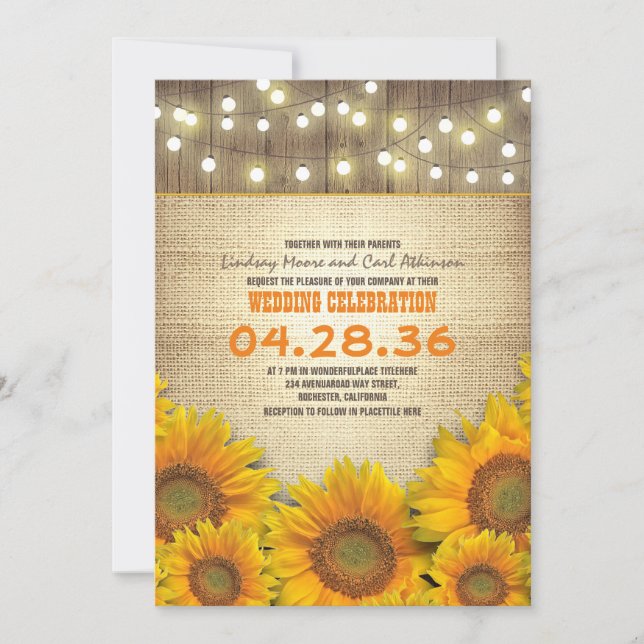 Invitaciones a la boda rústica de los girasoles (Anverso)
