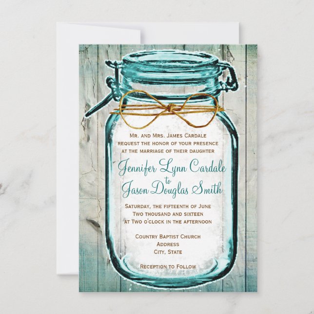 Invitaciones a la boda rústica de Mason Jar Barn W (Anverso)