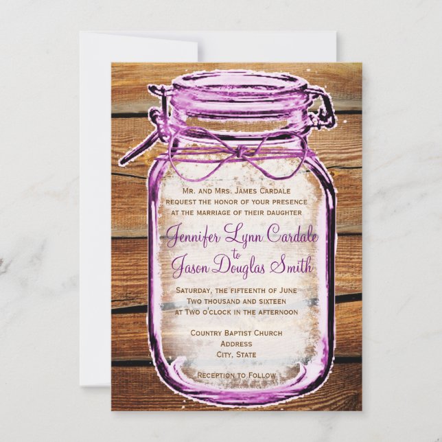 Invitaciones a la boda rústica de Mason Jar Barn W (Anverso)