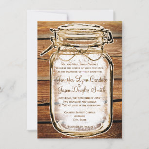 Invitaciones a la boda rústica de Mason Jar Barn W