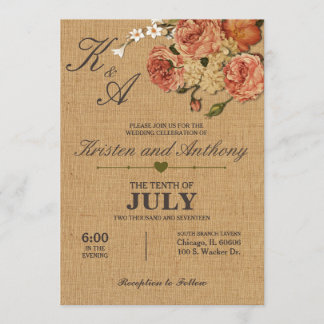 Invitaciones a la boda rústica de personalizable