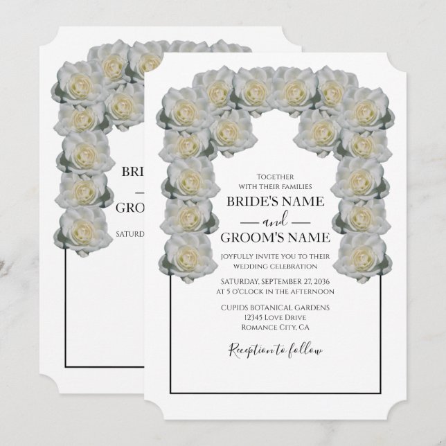 Invitaciones a la boda rustica de rosas blancas (Anverso / Reverso)