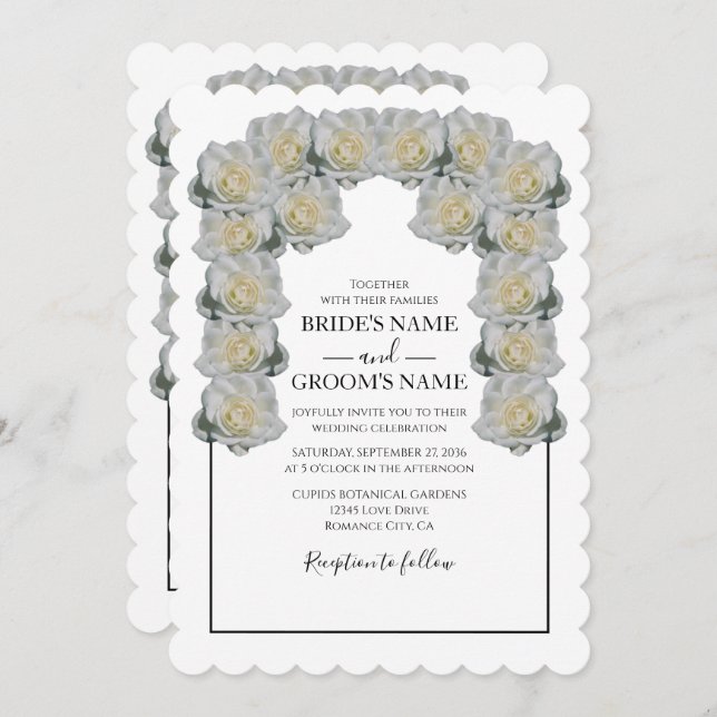 Invitaciones a la boda rustica de rosas blancas (Anverso / Reverso)