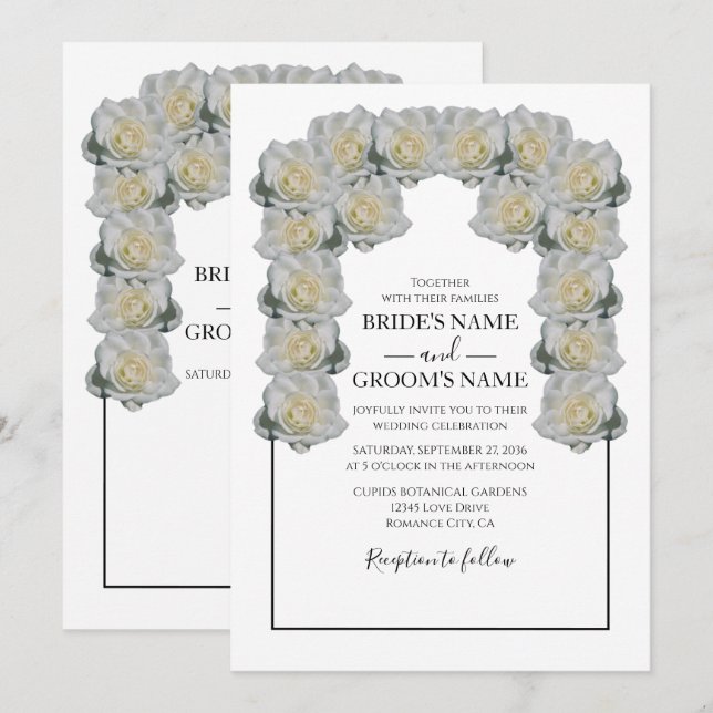 Invitaciones a la boda rustica de rosas blancas (Anverso / Reverso)