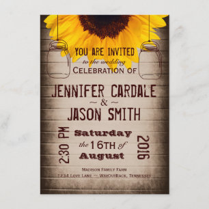 Invitaciones a la boda rustica de Sunflower Mason 