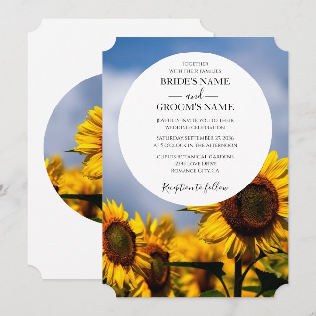 Invitaciones a la boda rústica del cielo azul gira (Anverso / Reverso)