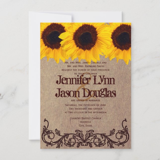 Invitaciones a la boda rústica del girasol (Anverso)