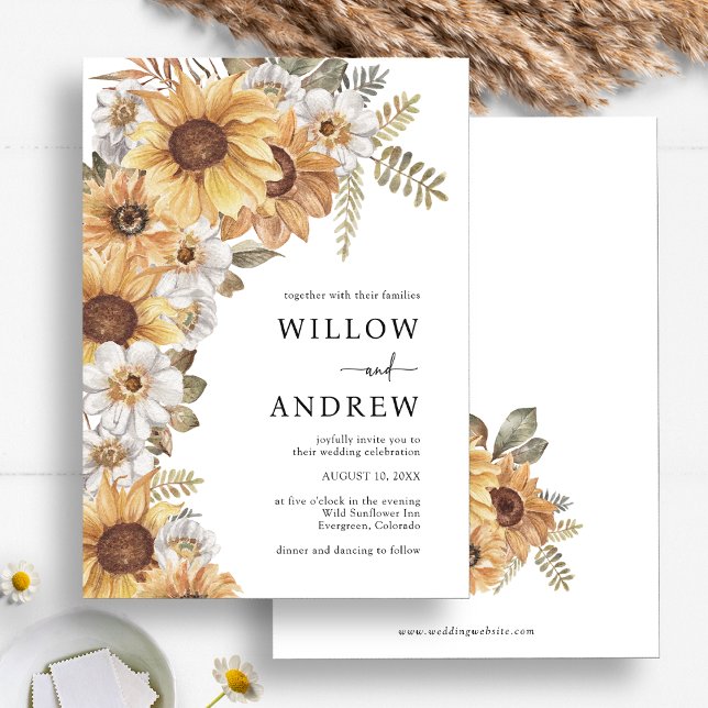 Invitaciones a la boda rústica del girasol (Sunflower Rustic Fall Floral Wedding Invitations by Painted Paperie
)