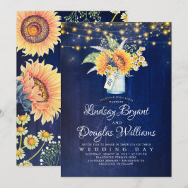 Invitaciones a la boda rústica del girasol azul de