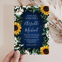 Invitaciones a la boda rústica del girasol azul de